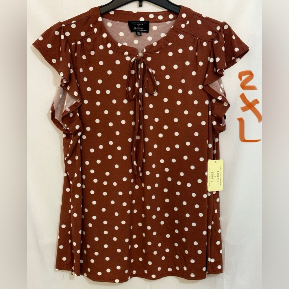 Brown Polka Dot Ruffle Sleeve Blouse